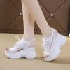 White Women Platform Sandals Summer Knitted Fish Mouth Shoes High Heels Chunky Platform Sports Sandals Female Sneakers
