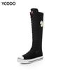Spring Autumn Women Boots Canvas Mid Calf Boots Casual High Top Shoes Long Boots Lace Up Zipper Comfortable Flat Boots Size 34-43