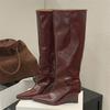 Осенне-зимний дизайн Женские ботфорты с острым носком Женская обувь Клиновидные каблуки Современные длинные ботильоны Largas Mujer
