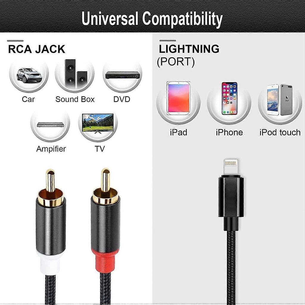 [Apple MFi Certified] Lightning to RCA Cable Audio Aux Adapter2-Male Y Splitter