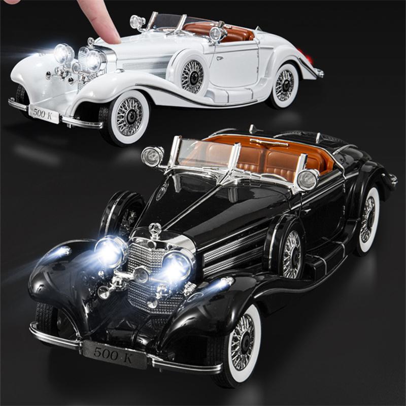 Масштаб 1/18 1936 Benzs 500K Alloy Classic Car Model Diecast Metal Retro Vehicles Car Model Simulation Sound and Light Children Toy Toy Gift