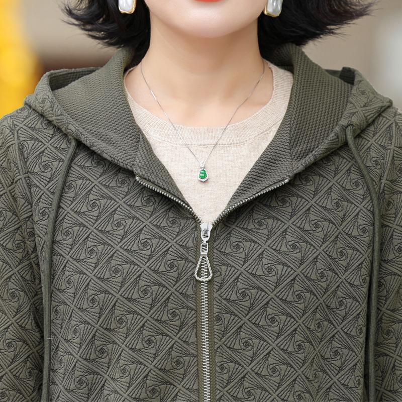 Plus Size Middle Age Women's Jackets Hooded Autumn Elegant Long Sleeve Casual Coats Ladies Outerwears