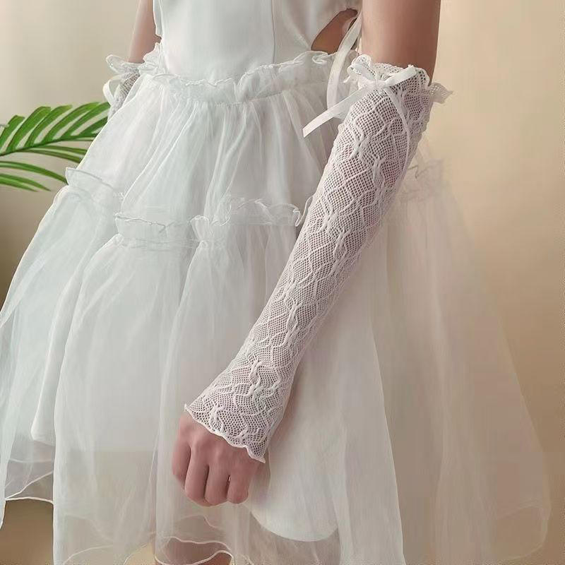 Lace Ruffle Lolita Lace Gloves Black White Bowknot Strapping Arm Warmers Japanese UV Protection Mittens Cosplay Accessories