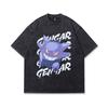 Harajuku Street Trendy Brand Vintage T-Shirt Dark Cartoon Print Washing Water Old Cotton Short-Sleeved T-Shirt Men'S Loose