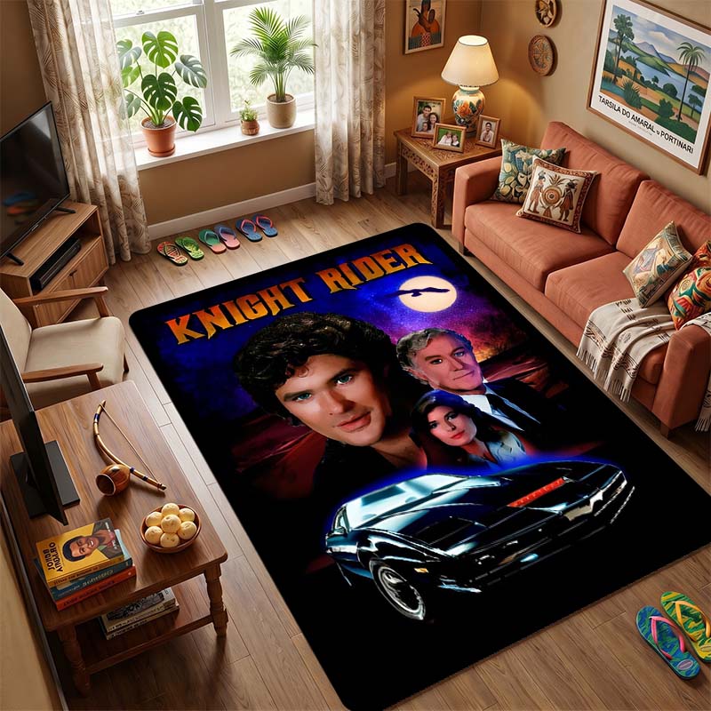 Knight Rider Michael Knight & KITT Print Area Rug, Non-Slip Soft Floor Mat for Living Room Bedroom, Retro 80s TV Series Home Decor Carpet
