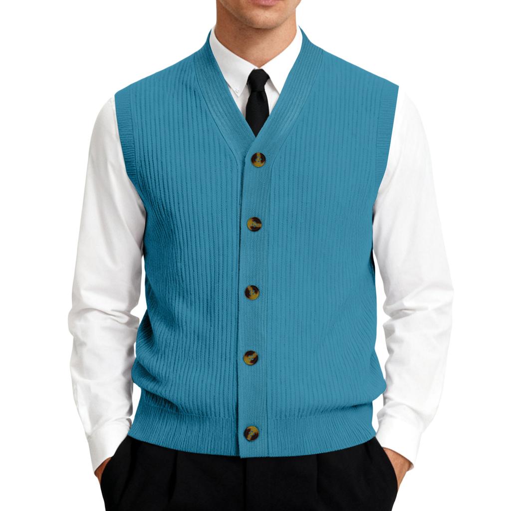Men's V-Neck Sleeveless Knit Cardigan Vest