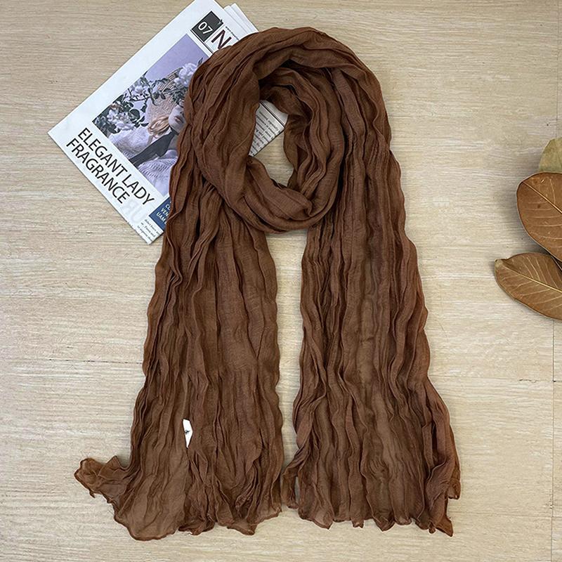 Хлопково-льняной женский шарф в корейском стиле, тонкий, однотонный, простой в сочетании, длинный, накидка на плечи, согревающий шею, шелковый шарф