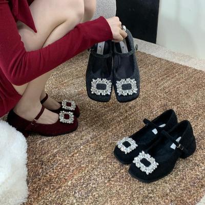 Тот же стиль, что и у виноградной матери, со словом в маленькой квадратной голове из бархата на теплом и тонком толстом каблуке, туфли-лодочки Мэри Джейн, женские спр