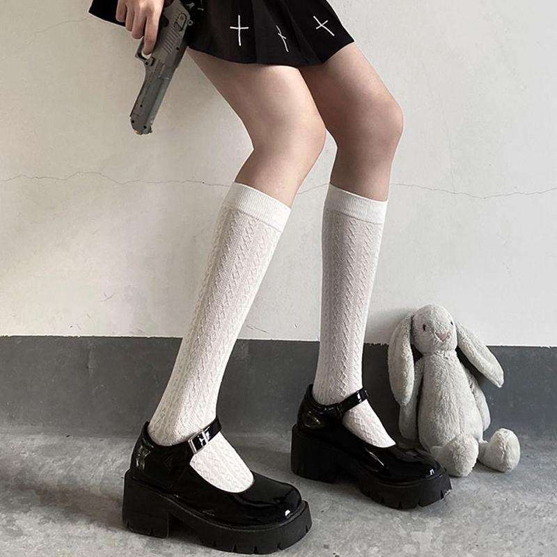 5 Pairs Summer Woman Thin Girls Knee High Socks Japan Style High School Student Stockings Long Solid Sock