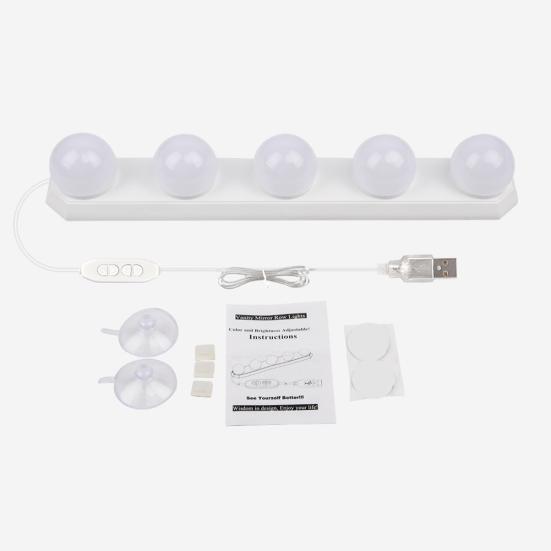 Крепление для косметического зеркала с питанием от USB, 5 светодиодных лампочек для макияжа с присоской