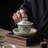Retro Zen Tea Bowl Household Single High-End Ceramic Pot Bearing Kung Fu Tea Set Sancai Cover Bowl Teacup