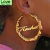 Custom Name Earrings Hoop Stainless Steel Old English Bamboo Earrings Personalized Jewelry Earrings For Women Anniversary Gift