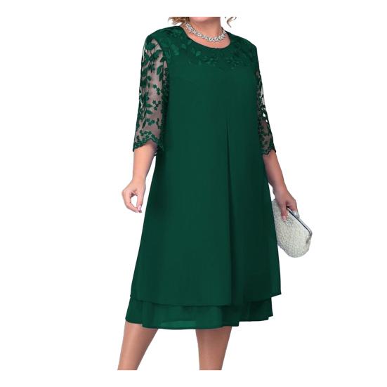 Женское осенне-весеннее платье, прозрачное сетчатое платье с круглым вырезом, большие размеры, лоскутное платье с аппликацией в виде листьев и аппликацией с половиной рукавом, элегантное платье миди для выпускного вечера