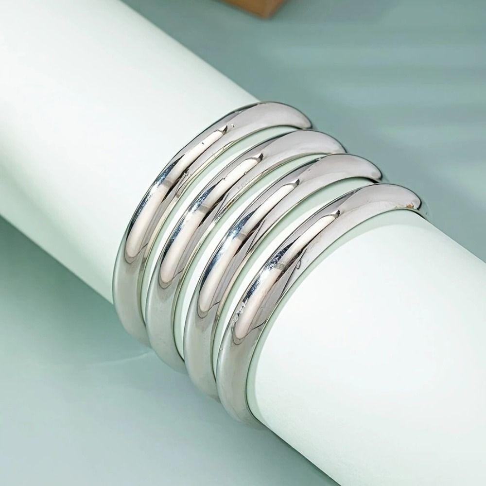 4Pcs/Set Waterproof Simple Round Bangles Sets Iron Smooth Multilayer Bracelet Female Lady Girl