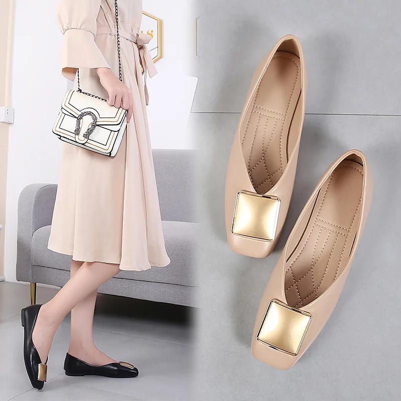 Exquisite Women's Shoes Trendy Fashion Casual Square Head Flat Shoes Soft Bottom Anti Slip Comfortable Large Women's Shoes 35-44
