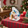 Christmas Mini Snow House Figurine LED Lighted Miniature Cottage Decoration Tiny Resin Winter Village Ornament for Xmas Scene Desktop Decoration