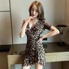 Sexy Leopard Print V-neck Dress Fashion Cross Irregular Dress Temperament Dress
