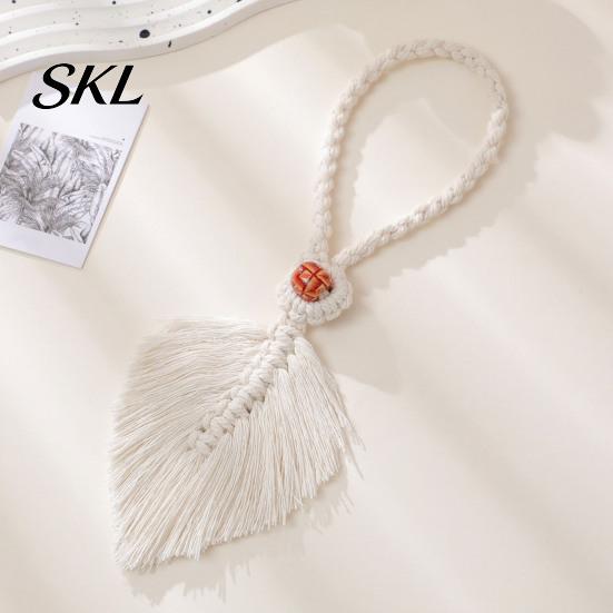 Curtain Tieback Braided Leaf Tieback, Boho Cotton Rope Holder, Fringe Edge Knotted Draperies Holder for Bedroom Nursery Farmhouse Decor Adjustable