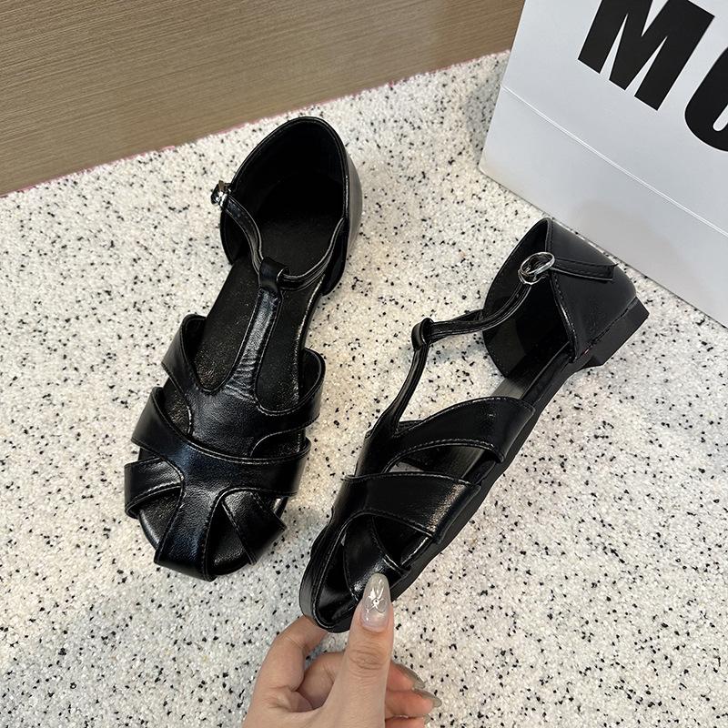 Ретро плетеная сумка, сандалии с закрытым носком, женские летние 2025, новые полые туфли-клетка с круглым носком, балетки