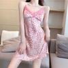 Lace Women'S Nightdress Girl Leopard Print Sleepwear Silk Pijama Sling Nightwear Homewear