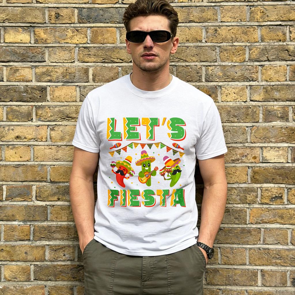 Vintage T Shirt Summer Lets Party Fiesta Novelty TShirts Cotton Tshirt for Unisexs Y2K Casual Cheap Print Short Sleeve Tees