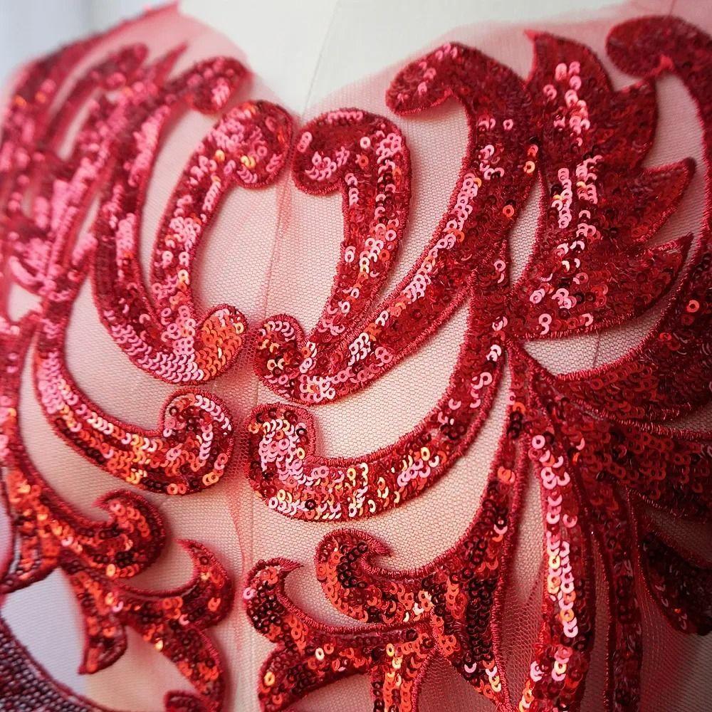 3D Flower Sequin Patches 40*19CM Sew On Patches Fashion Elegant Bodice Applique Fabric