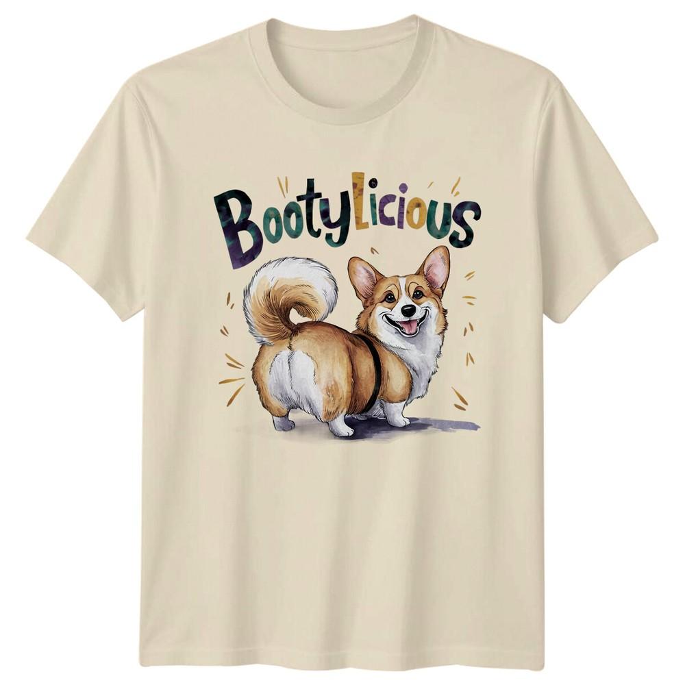 Милая футболка с корги 'Bootylicious' Милый животный каламбур Графическая футболка