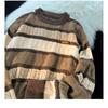 Unisex Loose Fit Long Sleeve Crew Neck Striped Knit Sweater For Autumn Winter