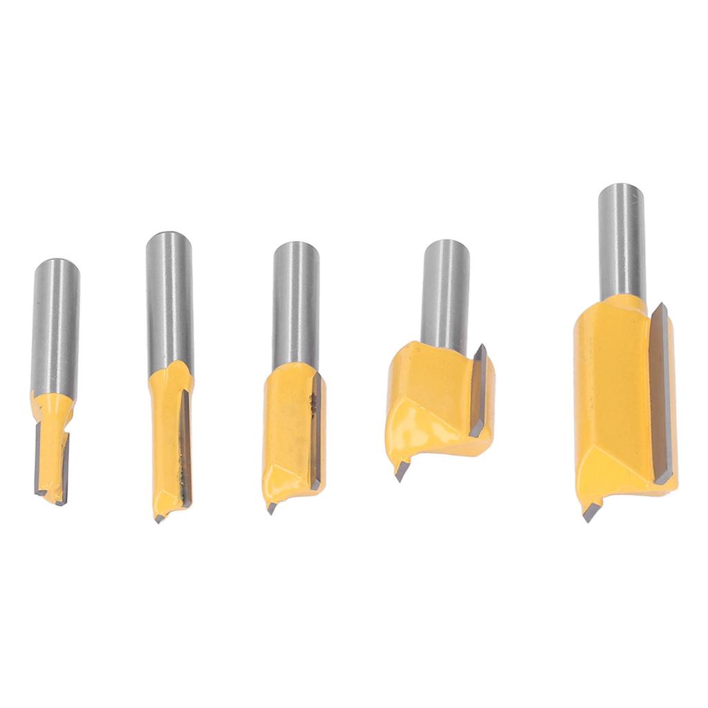 5Pcs Straight Router Bit Set Carbide Tipped 2 Flute Cut Bits for Trimming Cutter Yellow