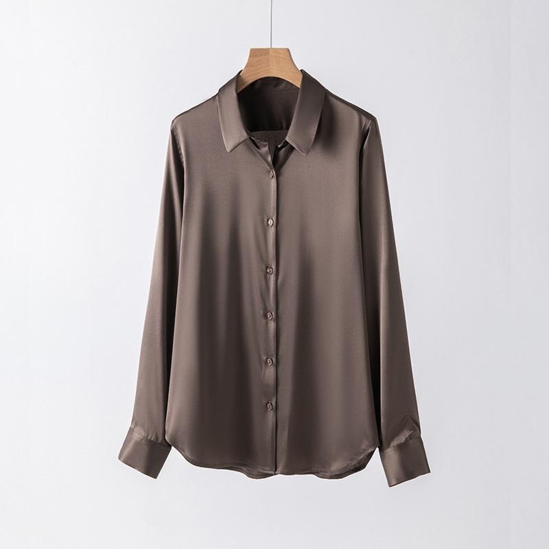 Шелковая рубашка Mulberry Silk, женская деловая одежда на весну и осень, контрастного цвета, с длинными рукавами, кардиган для поездок на работу с квадратным воротником