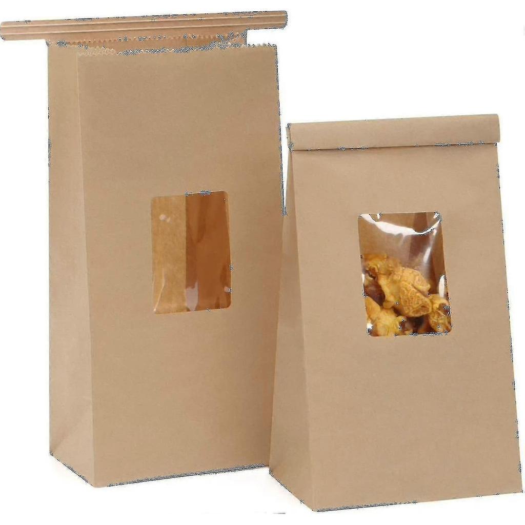 Grease Proof Baking Bags with Window Grease Proof Kraft Paper Bags 50 pcs 5x2.95x9.45 inches Tin Lock Bags, Window Coffee Bags Popco - PJ
