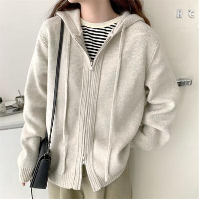 Куртка-свитер с двойной молнией и капюшоном, женский свободный кардиган массивной вязки