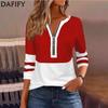 Women's Fashion Casual Spring Autumn Colour Block Print Long Sleeve V-Neck Blouses & Shirts