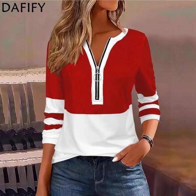 Женские модные повседневные весенне-осенние блузки и рубашки с длинным рукавом и v-образным вырезом с цветными блоками и принтом