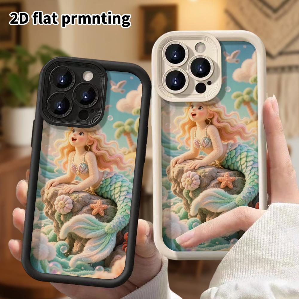 Phone case: 2D flat design suitable for iPhone 18 17 16 15 14 13 Pro protective case, seaside mermaid, perfect Christmas and Halloween holiday gift