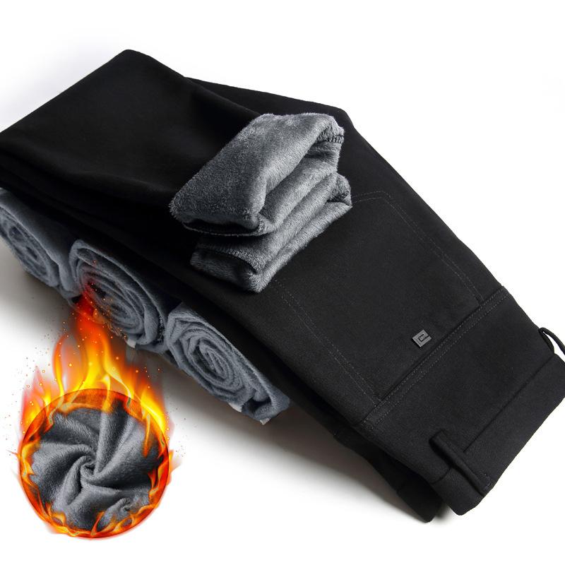 Новые повседневные мужские брюки Осень/Зима, эластичные, облегающие, с добавленным флисом и утолщенные