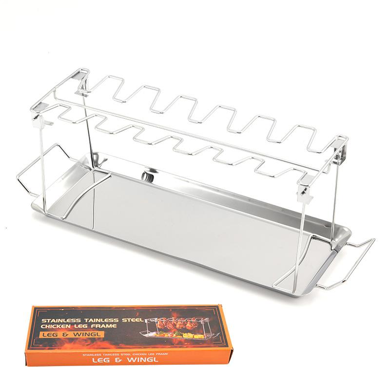 Collapsible Stainless Steel Barbecue Roaster Stand Tray Chicken Leg Wing Rack 14 Slots Stainless Steel Roaster Stand
