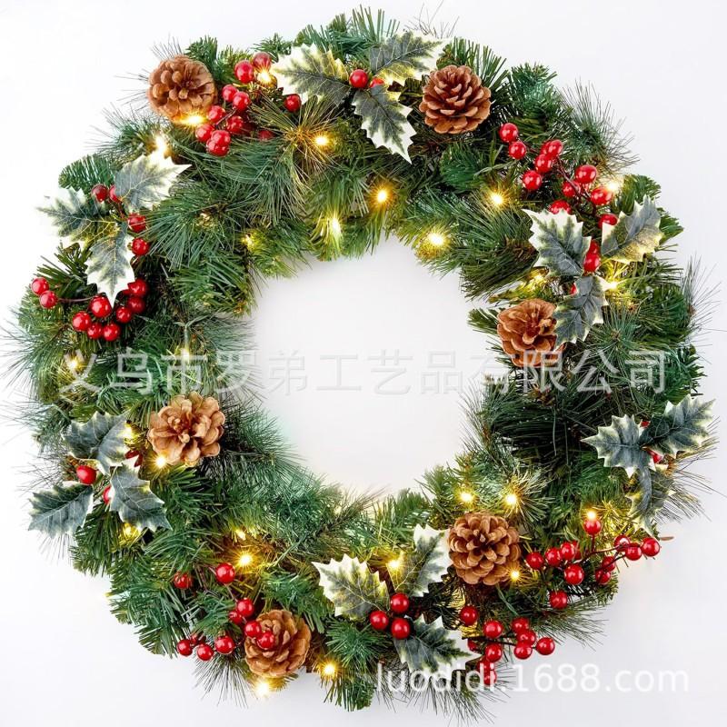 Christmas Decorations Set: LED String Lights Red Poinsettia Flowers Wreath Door Hanging Home Festive Interior