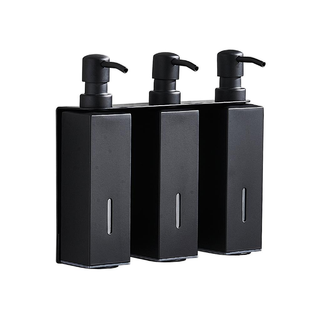 Black 3 in 1 Hotel Bathroom Shampoo Dispenser Wall Mounted SUS 304 Triple Liquid Soap Dispenser