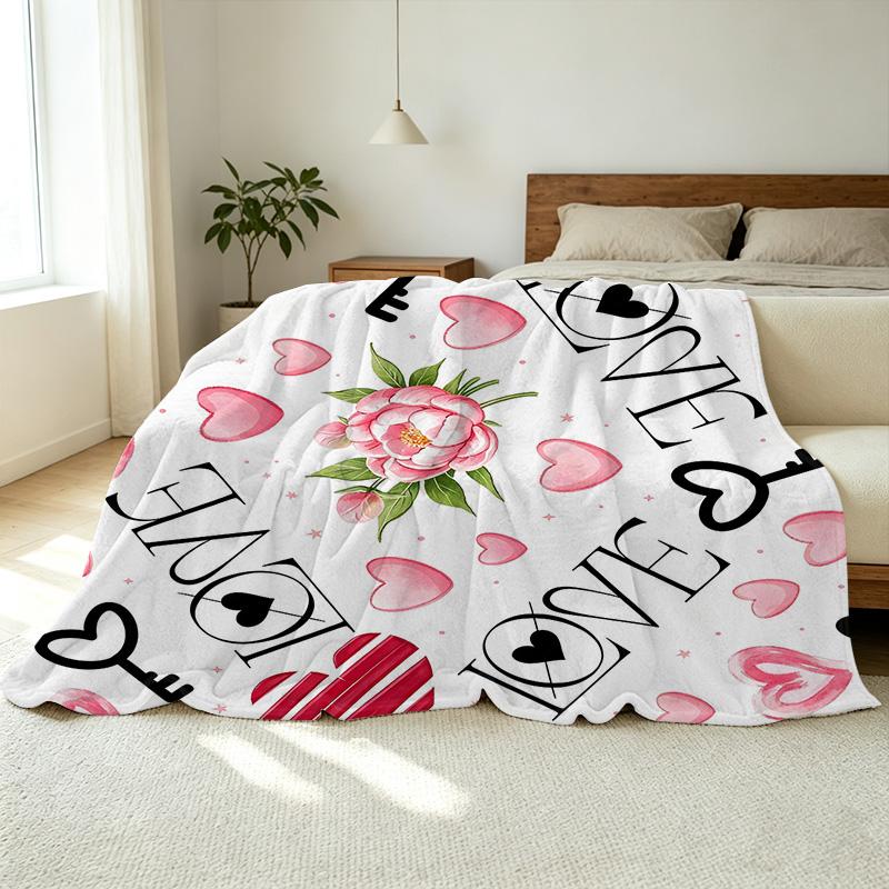 Lightweight Flannel Blanket | Love Floral Series | Soft Warm Cozy for Home, Window Seat Decor & Valentine's Day Gift