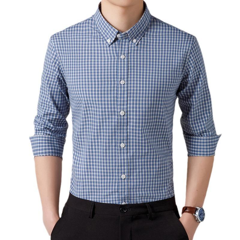 Мужская рубашка в клетку с длинным рукавом из 100% хлопка — весна/осень, дышащая и удобная