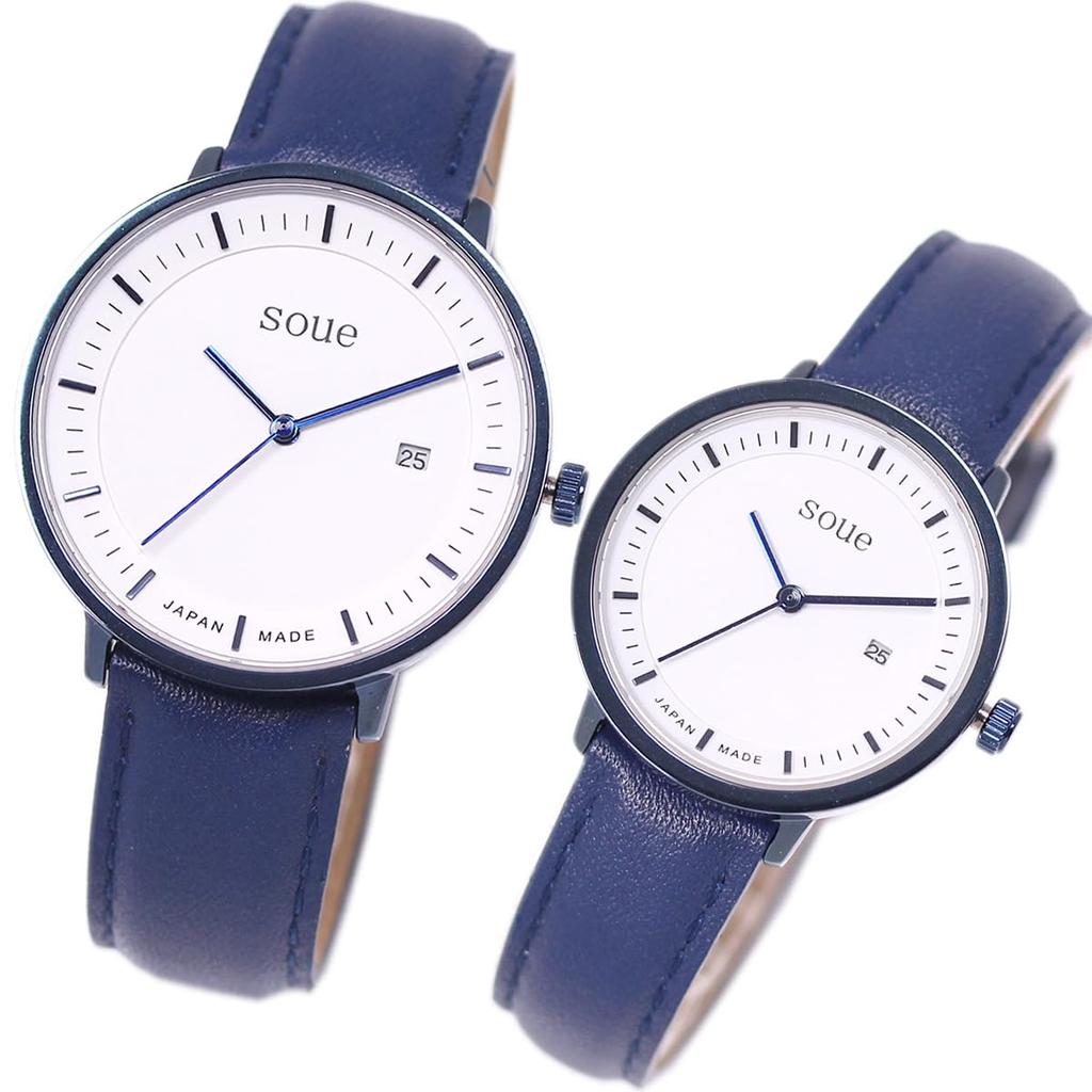 Soue Pair Watch A Basics Pair Watch Ladies Pair Couple 38mm X 30mm Leather Belt Leather Band Blue White Dial [SOUE] Men's