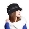 Women’s Vintage Wool Cloche Church Hat with Satin Bow Elegant Bowler Bucket Hat for Tea Party Wedding Garden Formal Events