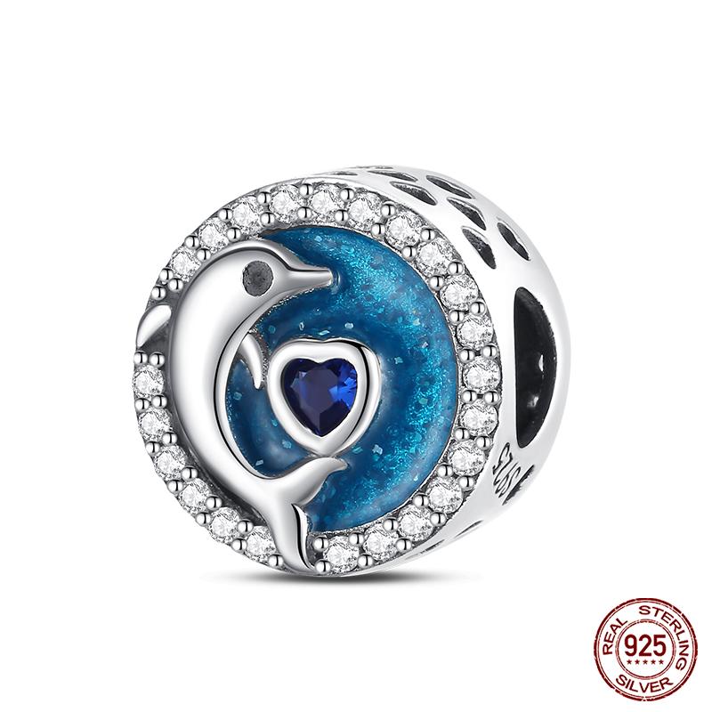 100% настоящие посеребренные бусины серии Ocean, черепаха, краб, русалка, подходят оригинальные браслеты «сделай сам», ювелирные изделия, подарки