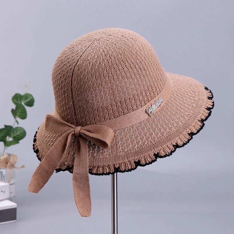 WTEMPO Летние широкополые вязаные шапки с бантом для путешествий на пляж, женские складные однотонные повседневные панамы