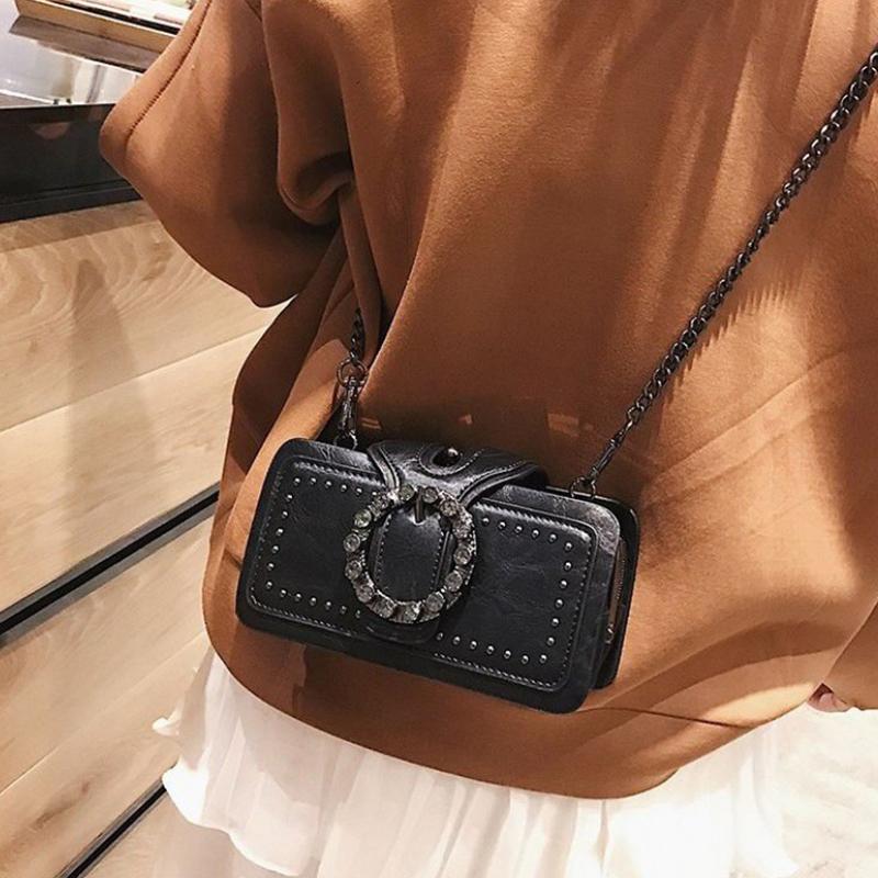 Yogodlns Винтажная сумка через плечо для женщин из искусственной кожи, сумка подмышки, модная сумка через плечо с пряжкой со стразами, дизайнерские сумки в стиле панк с верхней ручкой