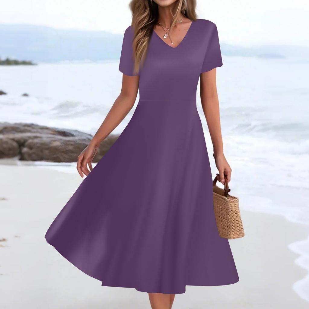 Женское летнее повседневное модное платье с принтом и карманом, коротким рукавом и V-образным вырезом