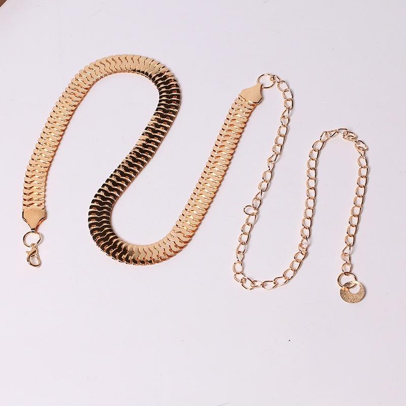 Women Lady Fashion Fish Skin Pattern Metal Gold Chain Belt Waist Strap