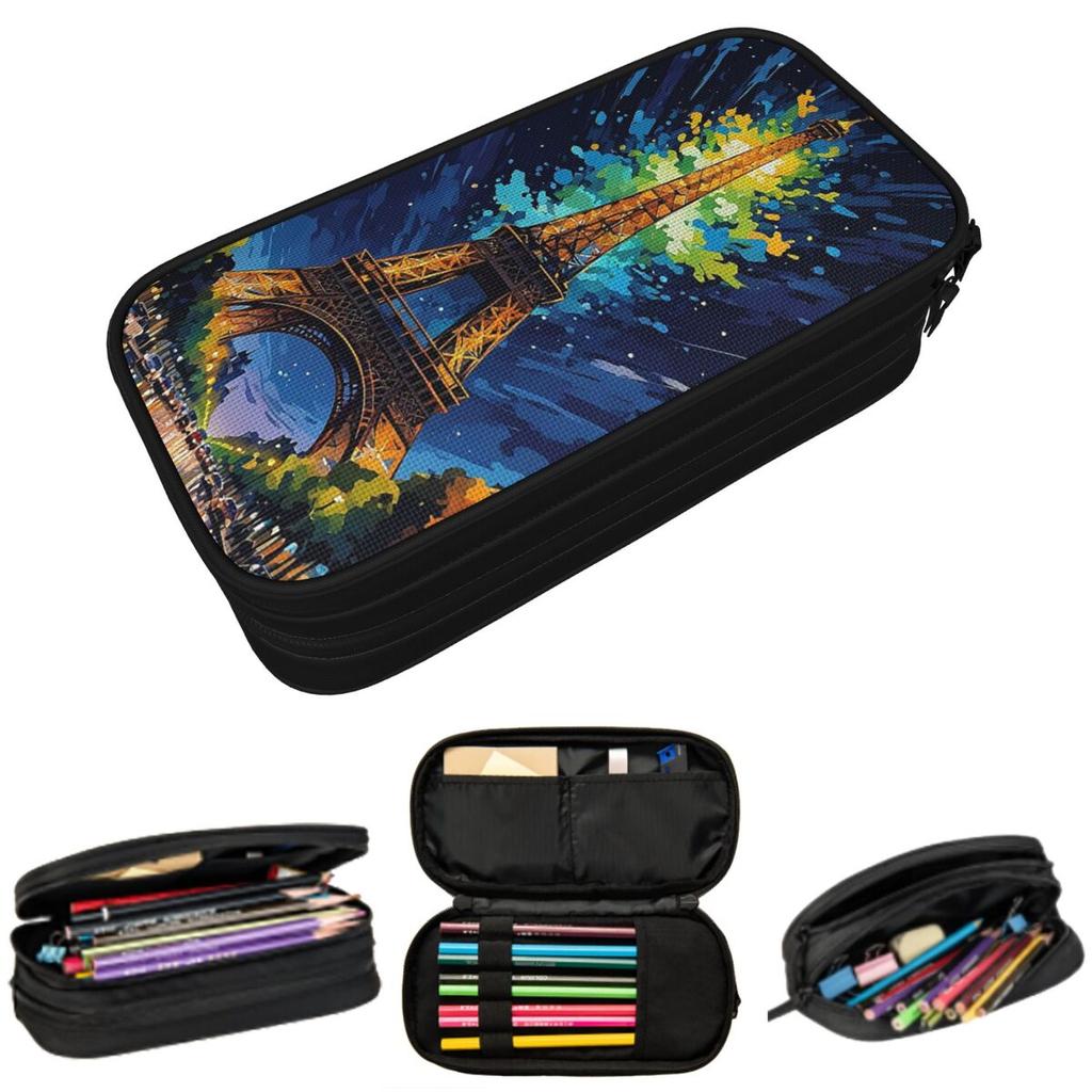 The Eiffel Tower In Paris Cityscape Pencil Case for Boy Girl School Pen Box Pencil Bag Stationery Supplies Pen Holder Bag