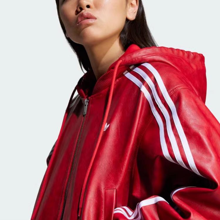 adidas Оригинальная спортивная куртка с логотипом американского ретро-бренда в полоску, теплая, с капюшоном, женские куртки светло-малинового цвета JY8887